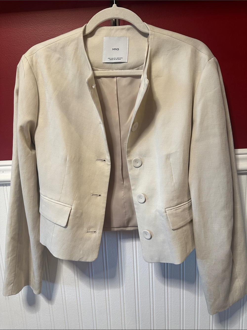 Mango Linen Cream Button-Front Jacket - Picture 7 of 7